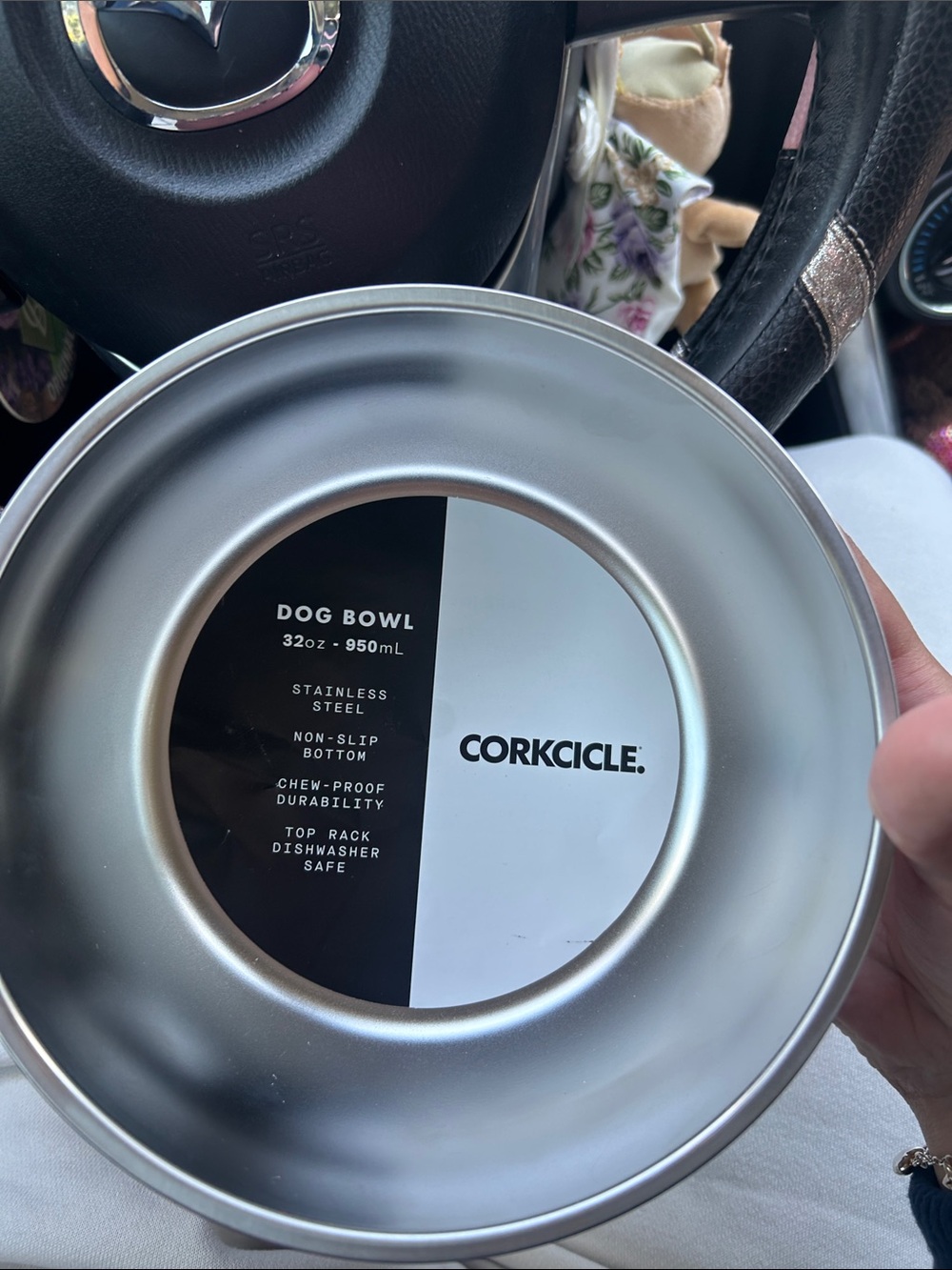 Corkcicle Metallic Silver Stainless Steel Dog Bowl